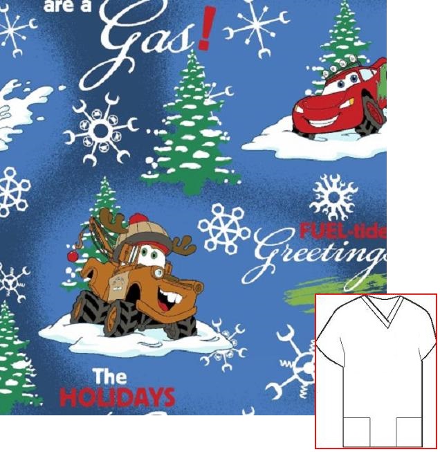 RM539MED - Fueltide Greetings V-neck Holiday Cartoon Scrubs