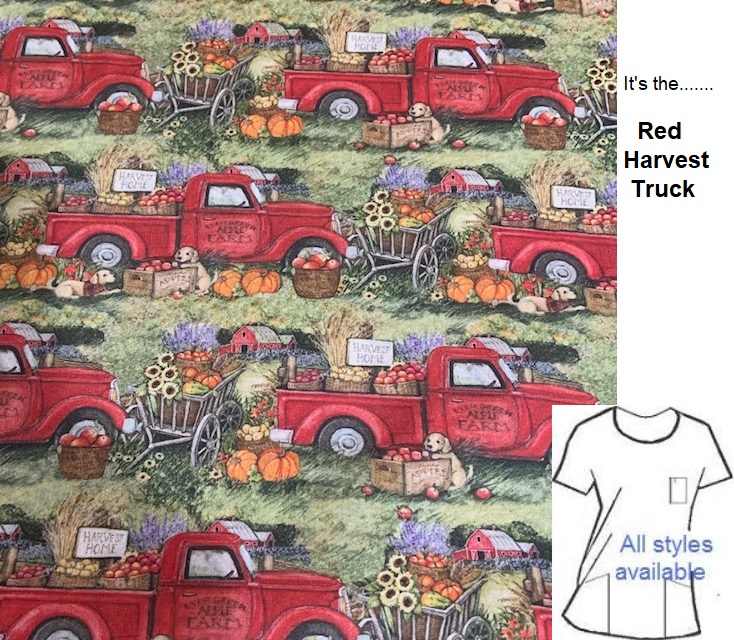 HAL92222 - Red Harvest Truck halloween scrub tops