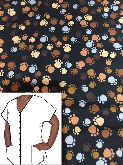 RM111613BF - Chocolate Paws Button Front Scrub Top
