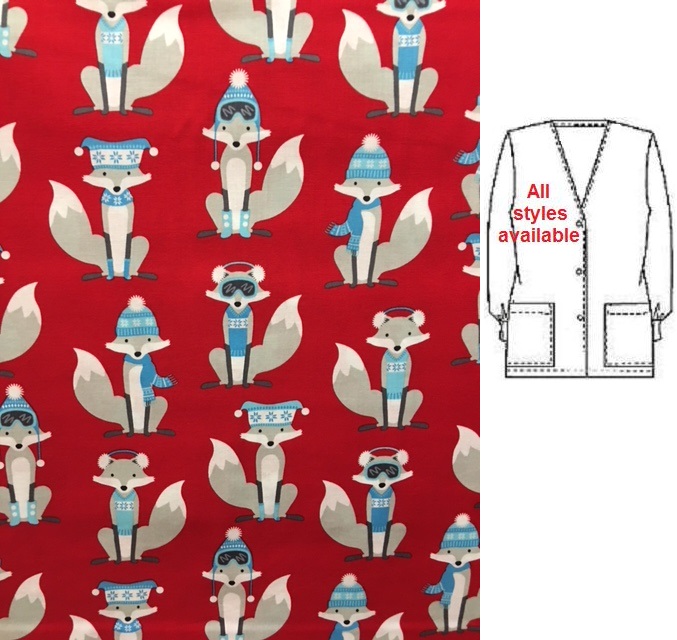 C103016544 - Foxy Snow Fox - Winter Holiday Christmas Print Scrubs