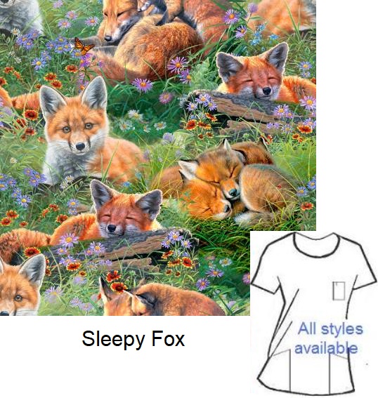 sleepy fox animal scrub tops
