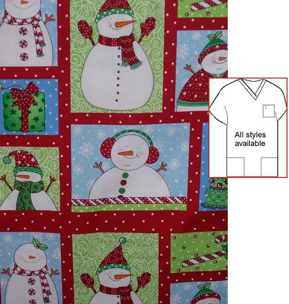 frozen snowmen holiday print scrubs