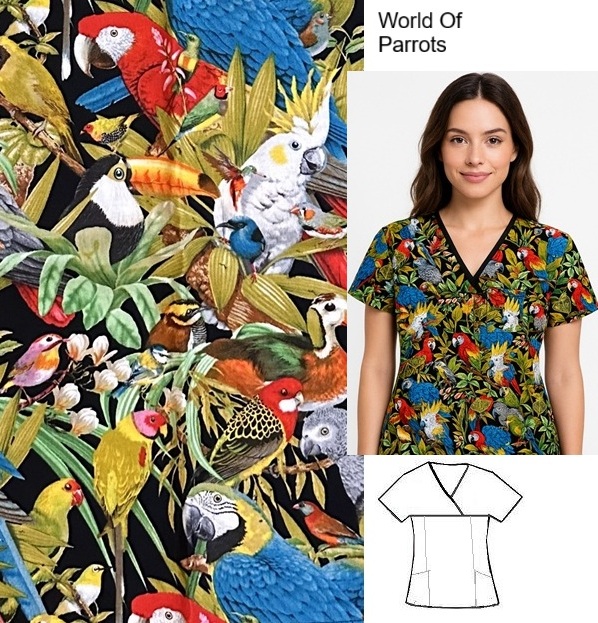 AP726LIMITED - World Of Parrots scrub tops