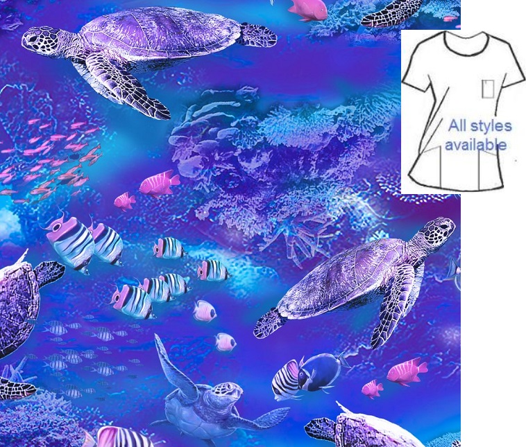 AO9121 - Coral Coast animal print scrub tops with sea turtles