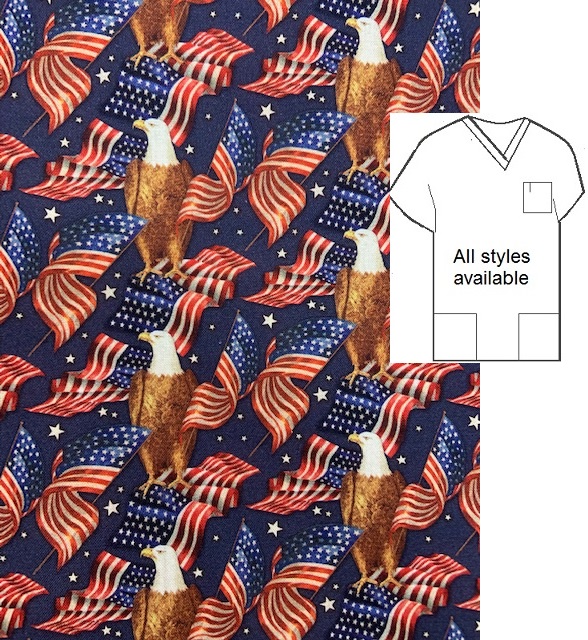 PAT3165 - Old Glory patriotic print scrubs