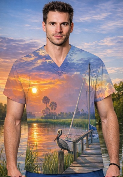 Solitude tropical print scrub top