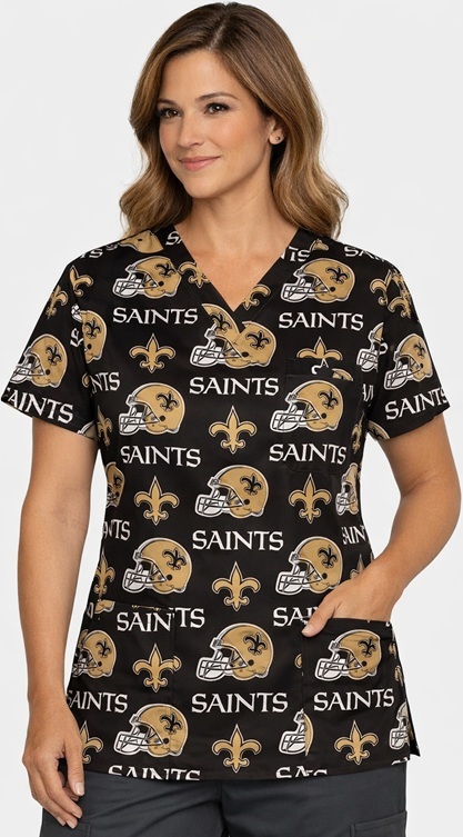 NFL Saints football print scrub top