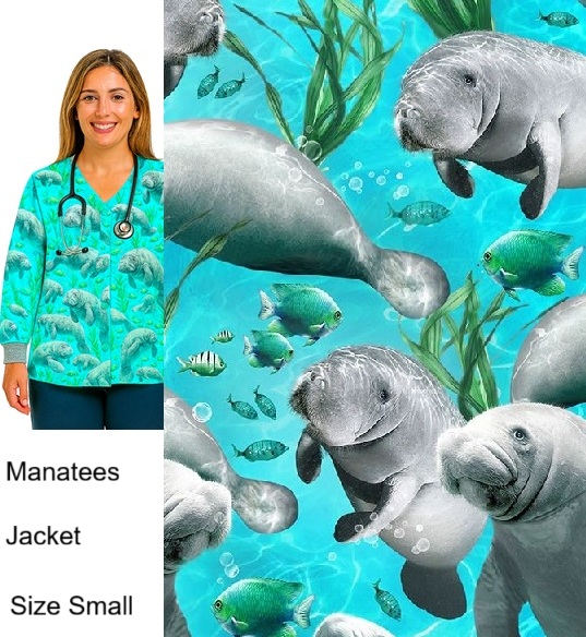 CLE103125 - Manatees Veterinary print scrub jacket