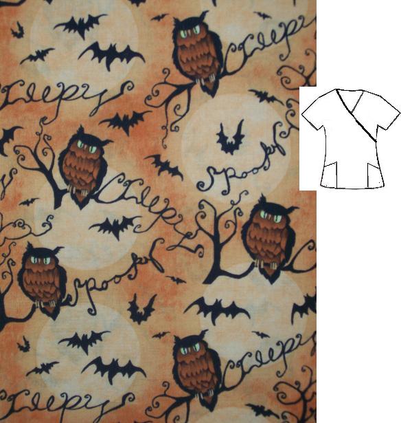 out on a limb - mock wrap halloween print scrubs