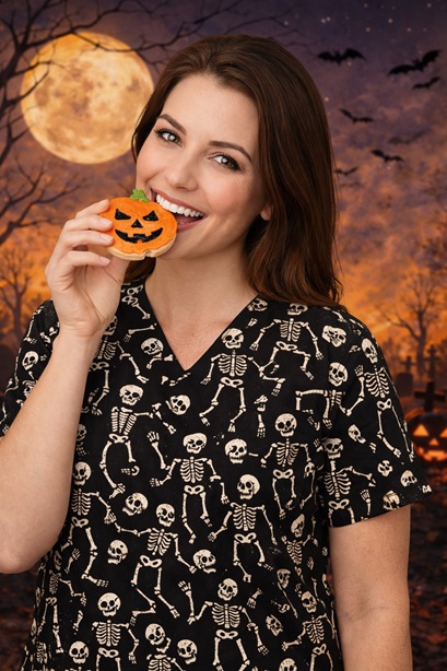 Skeletons Hangin Halloween scrub top