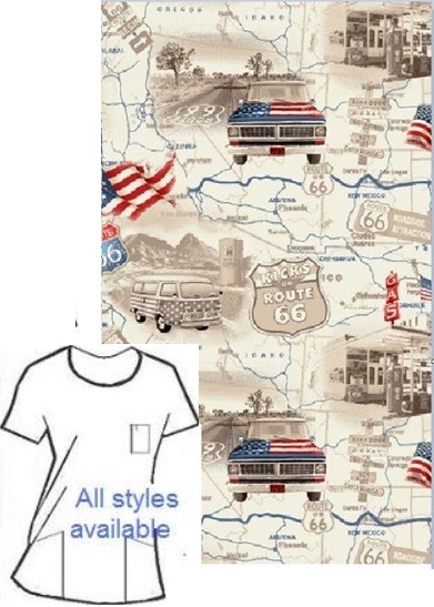 M32819451 - Route 66 Patriotic unique print scrubs