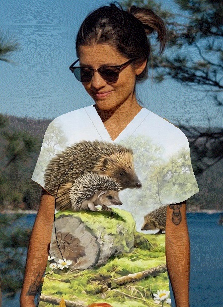 scenic hedgehogs animal print scrubs