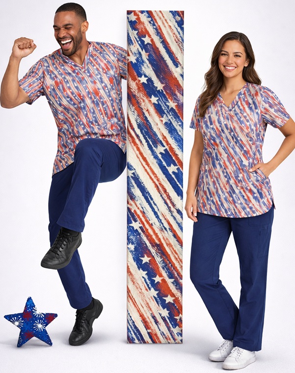 Liberty Stripe patriotic print scrub tops