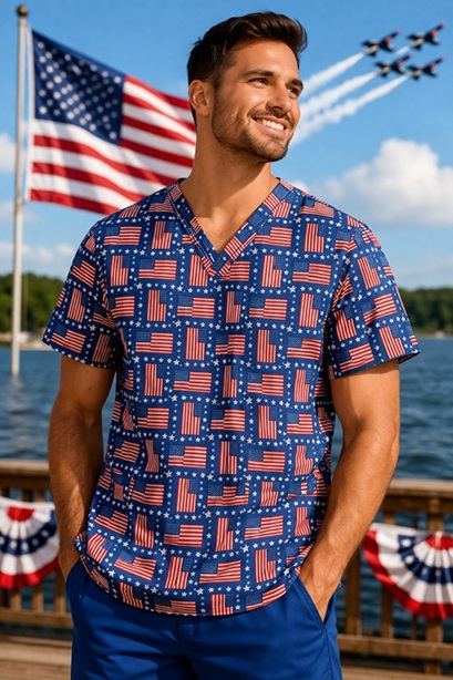 SUP32326 - RED, WHITE AND TRUE patriotic print scrub tops