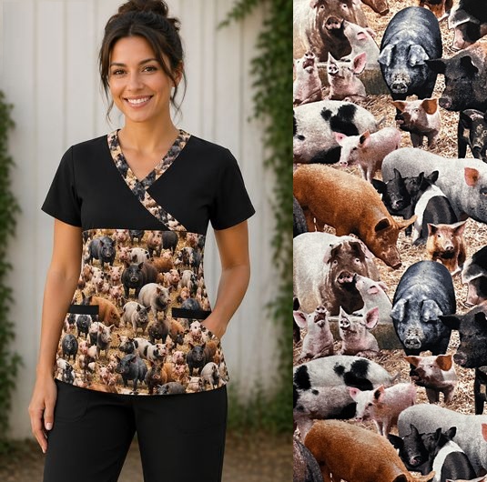 Hog Wild Cross-Over Scrub Top