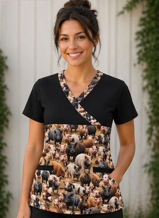 AF42226 - HOG WILD cross-over scrub top