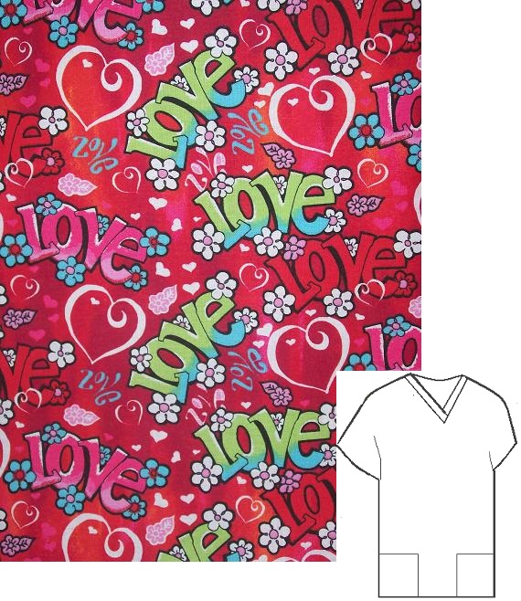 feeling the love valentines print scrubs