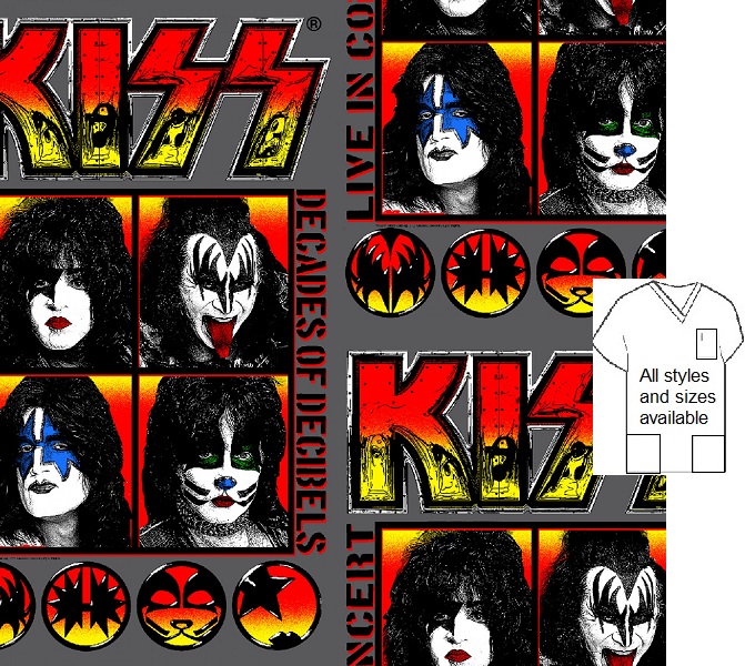 kiss band print scrub tops