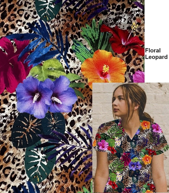 leopard floral scrub tops