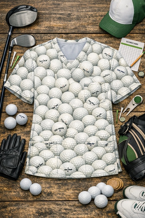 Never Too Much Golf print scrub tops