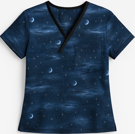 CL2426LIMITED - Midnight Eclipse space print scrub tops