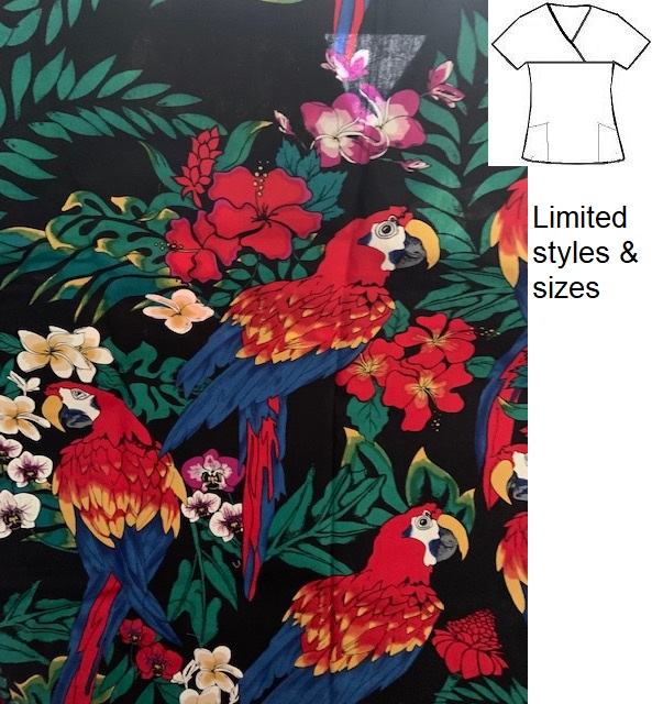 P1230LIMITED - Scarlet Macaws animal print scrub tops