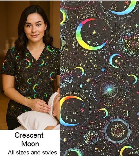 CEL32223 - Crescent Moon celestial scrub tops