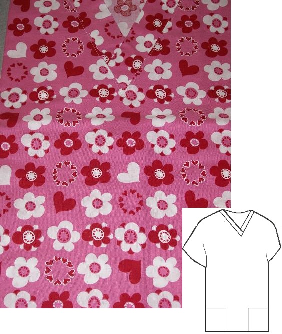 RM777M - Valentines Flowers v-neck print scrubs