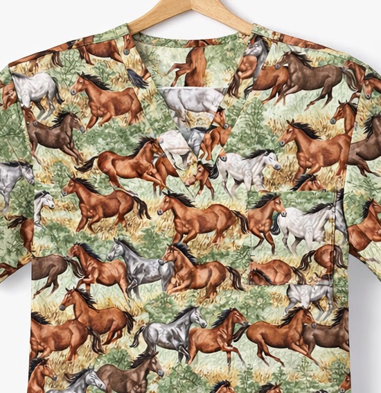 AH31426LIMITED - GALLOP & GRACE Vet scrubs with horses