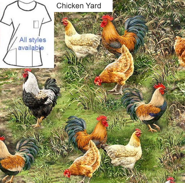 AF11923 - Chicken Yard farm animal scrub tops