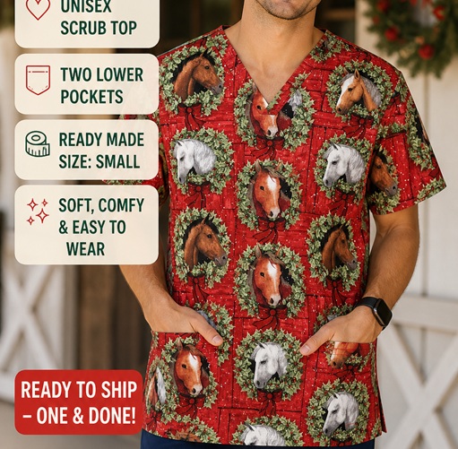 RM102719S - Horses Holiday Flair animal print scrubs