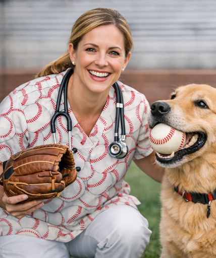 S52914SC - BASEBALL PRINT SCRUBS for men and women