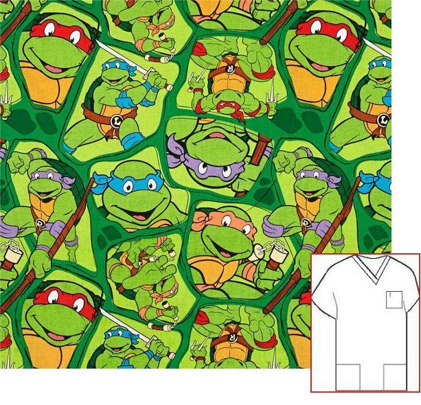 ninja turtles cartoon print scrubs XXS