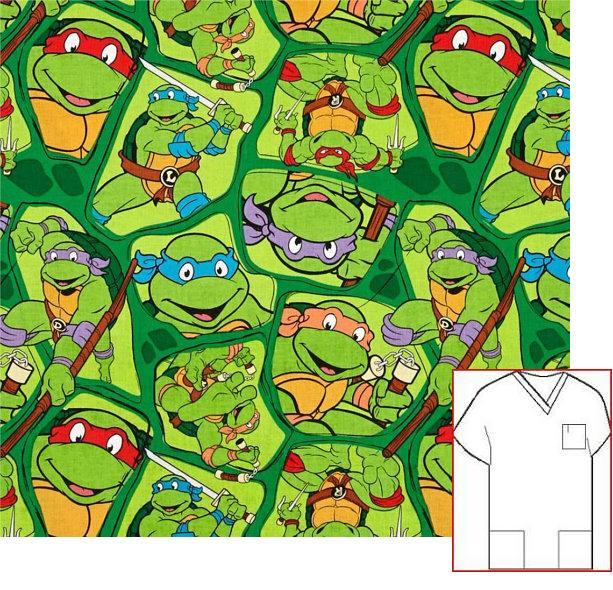 RM121214XXS - Heroes On The Half Shell cartoon print scrubs