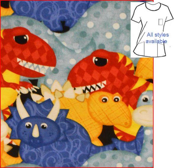 Pediatric dinosaur cartoon print scrub tops