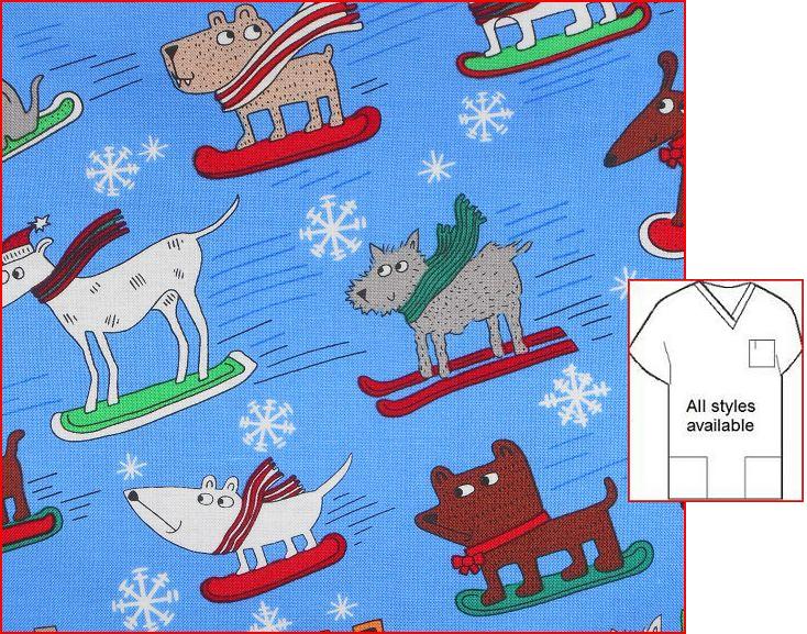 C7041010 - Dog Sledding - Holiday Print Veterinary Scrubs