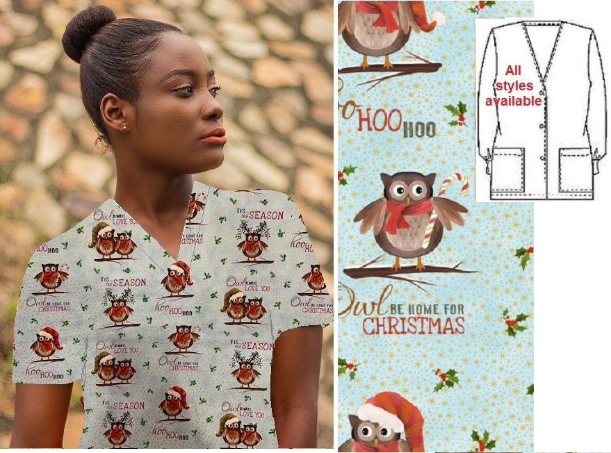 HO71014 - Owl Be There- holiday Christmas print scrubs