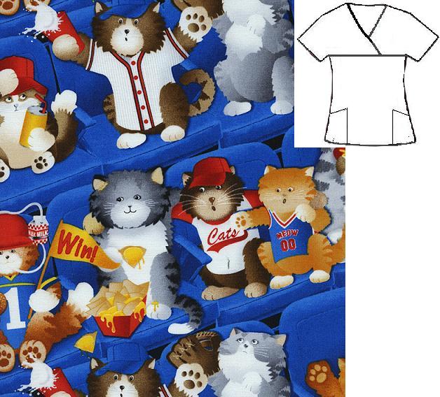 RM42807S - Kitty Cat Baseball Veterinary Print Scrubs