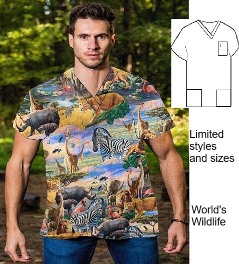 AAW624LIMITED - Worlds Wildlife animal print scrubs