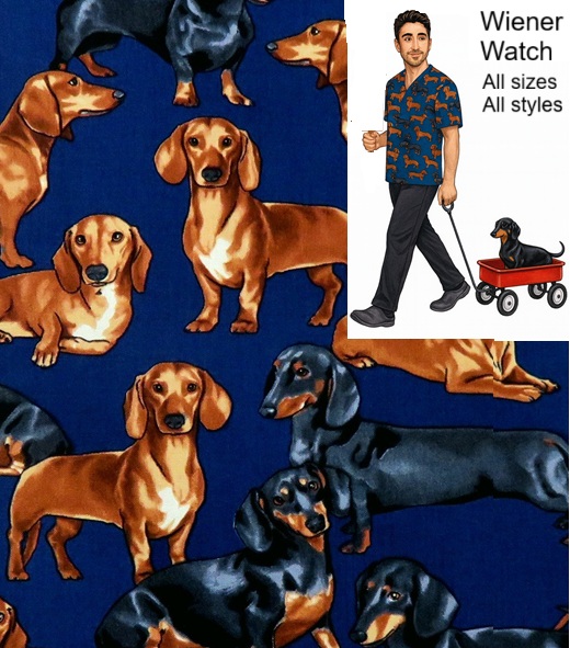 VET11825 - Wiener Watch veterinary print scrub tops