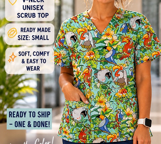 RM3919130S - ZANY BIRDS animal print scrubs