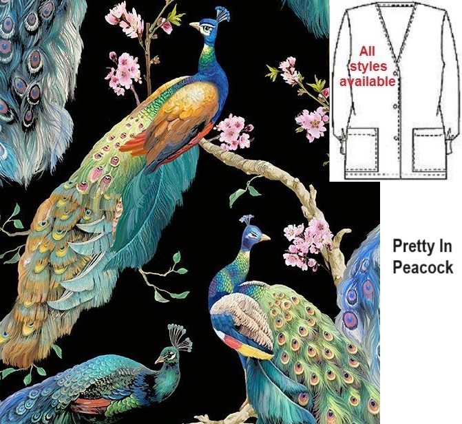 pretty in peacock scrub tops