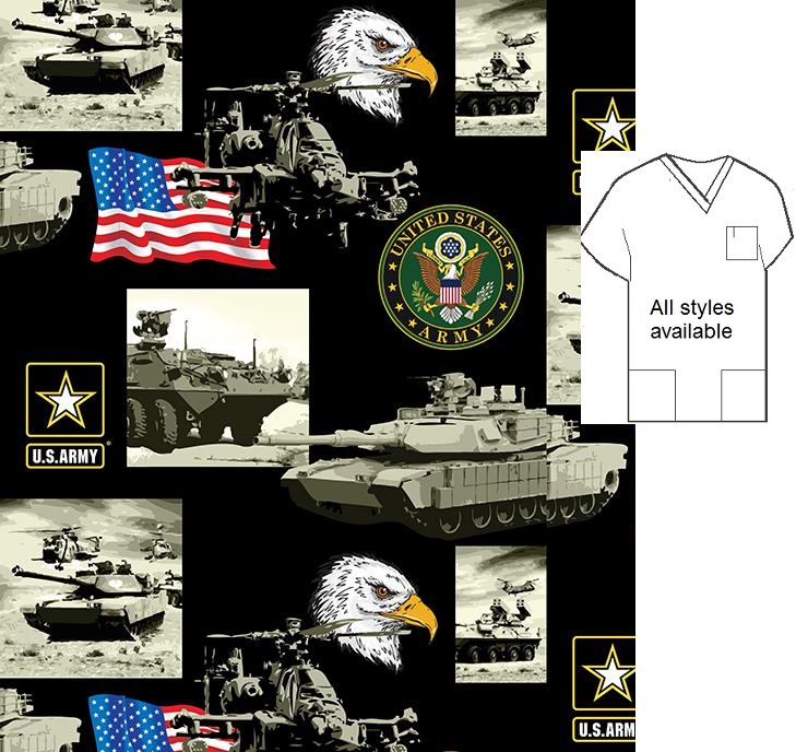 PAT11621A - Army Black Military print scrubs