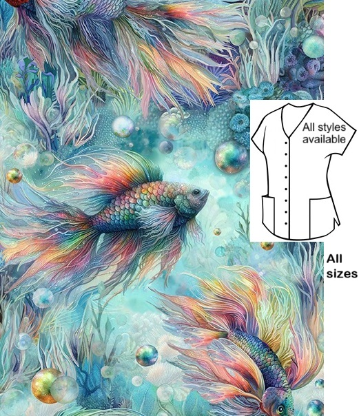 AO22826 - Rainbow Fish animal print scrub tops
