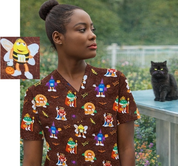 M&M Halloween Candy print scrub tops
