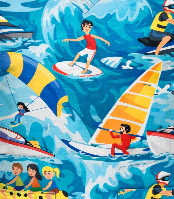 T4226 - WAVE RIDERS water sports print scrub top