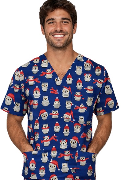 RM92219830S - Hooos Cold? holiday print scrubs