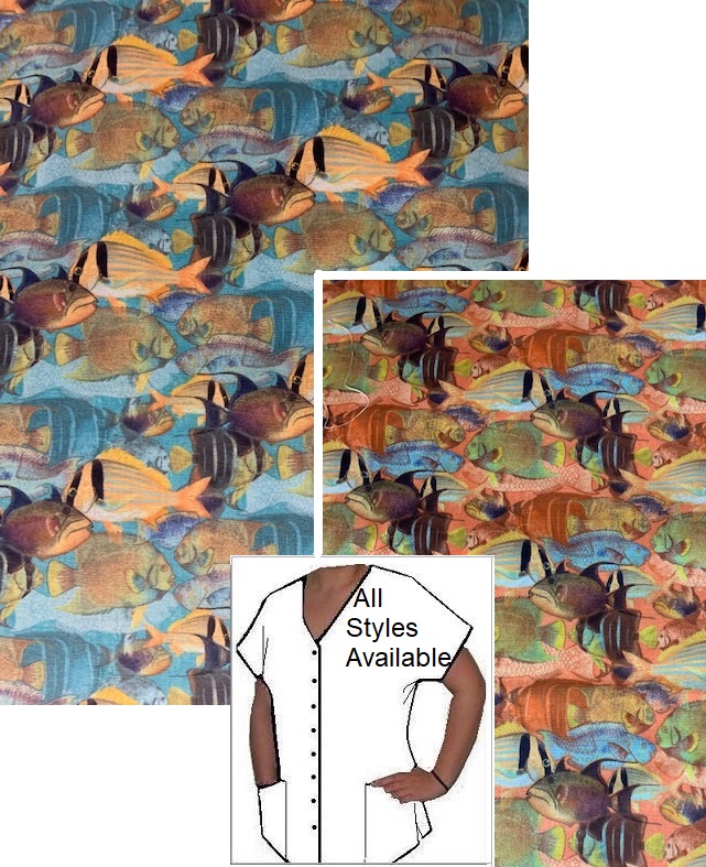 fish of bali tropical animal print scrubs
