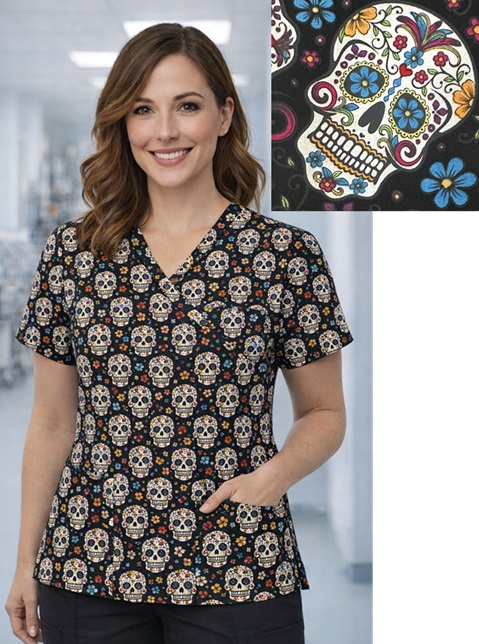 Sugar Skulls unique print scrub tops