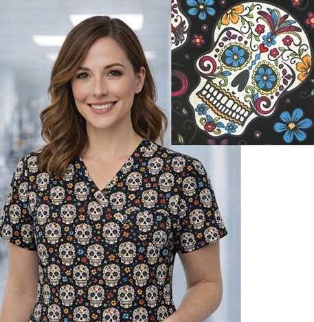 BU12120 - SUGAR SKULLS - unique print scrubs